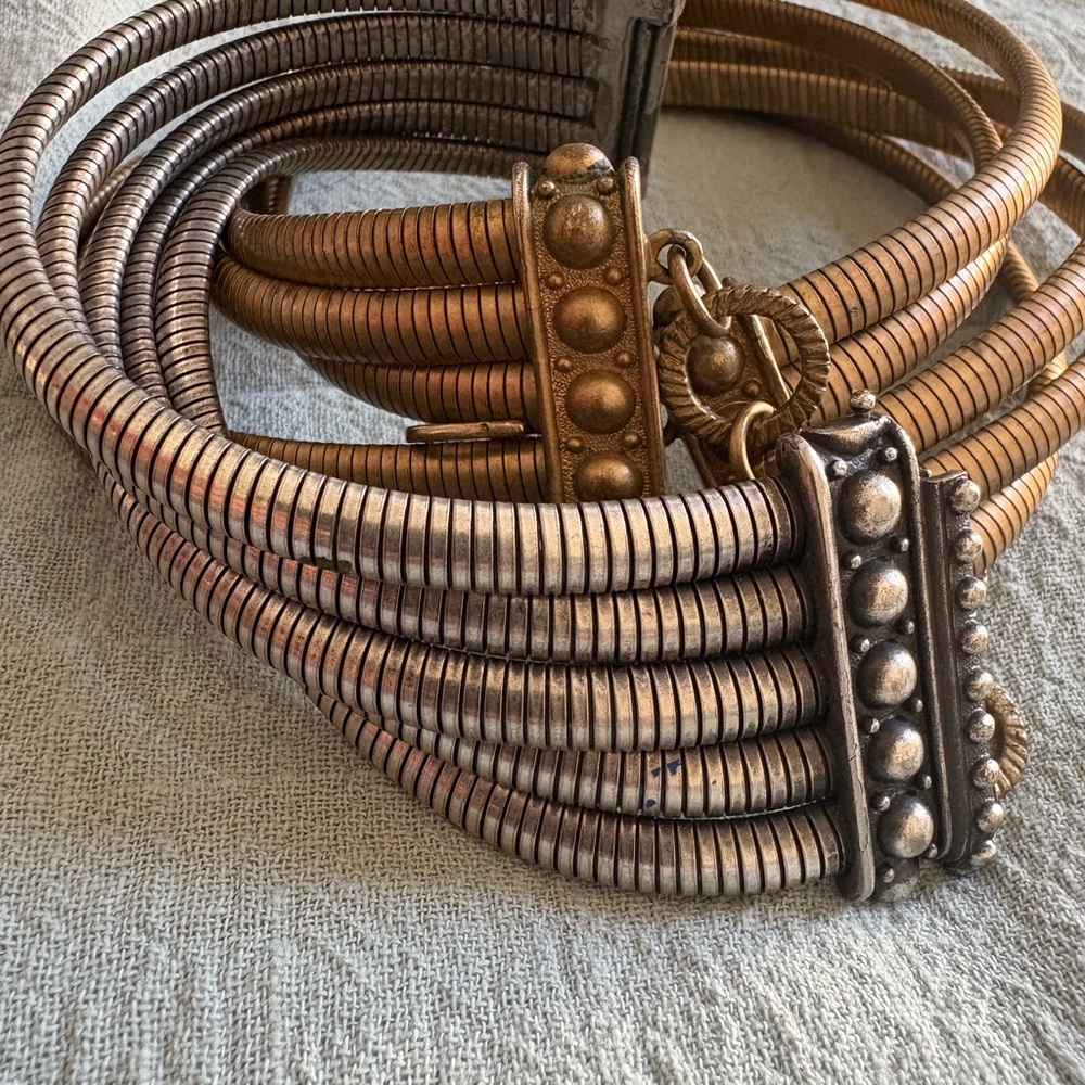 Bronze Coil Bracelet with Chain Detail - Picture 2 of 6